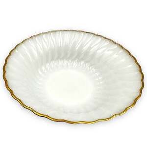Vintage Anchor Hocking Golden Shell Milk Glass Swirl 8” Bowl